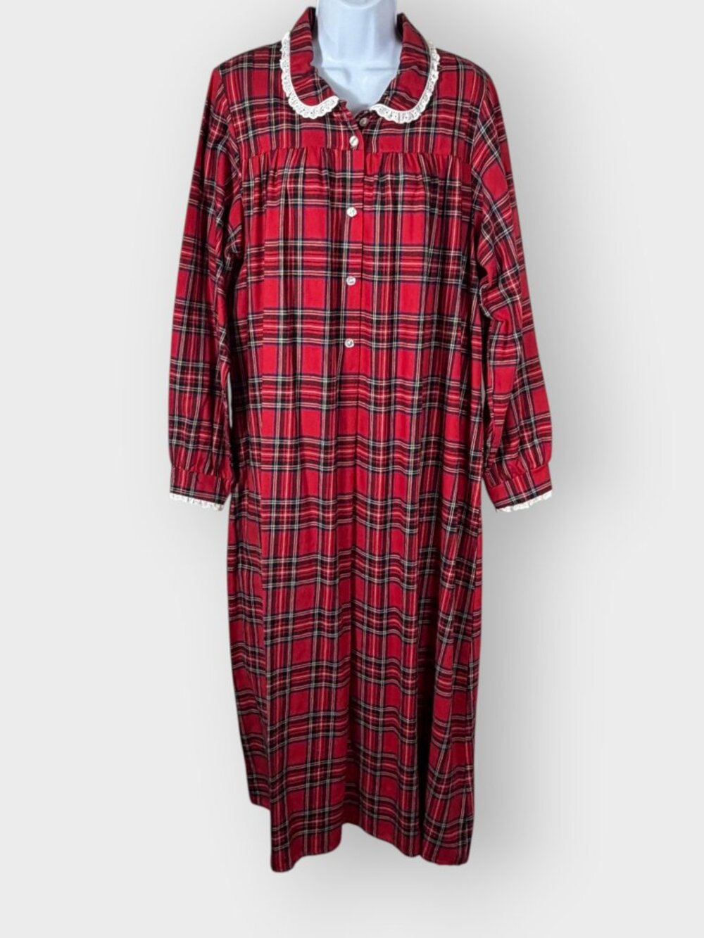 Lanz of Salzburg Flannel Nightgown | M | Red Plaid | Cottage Modest Traditional